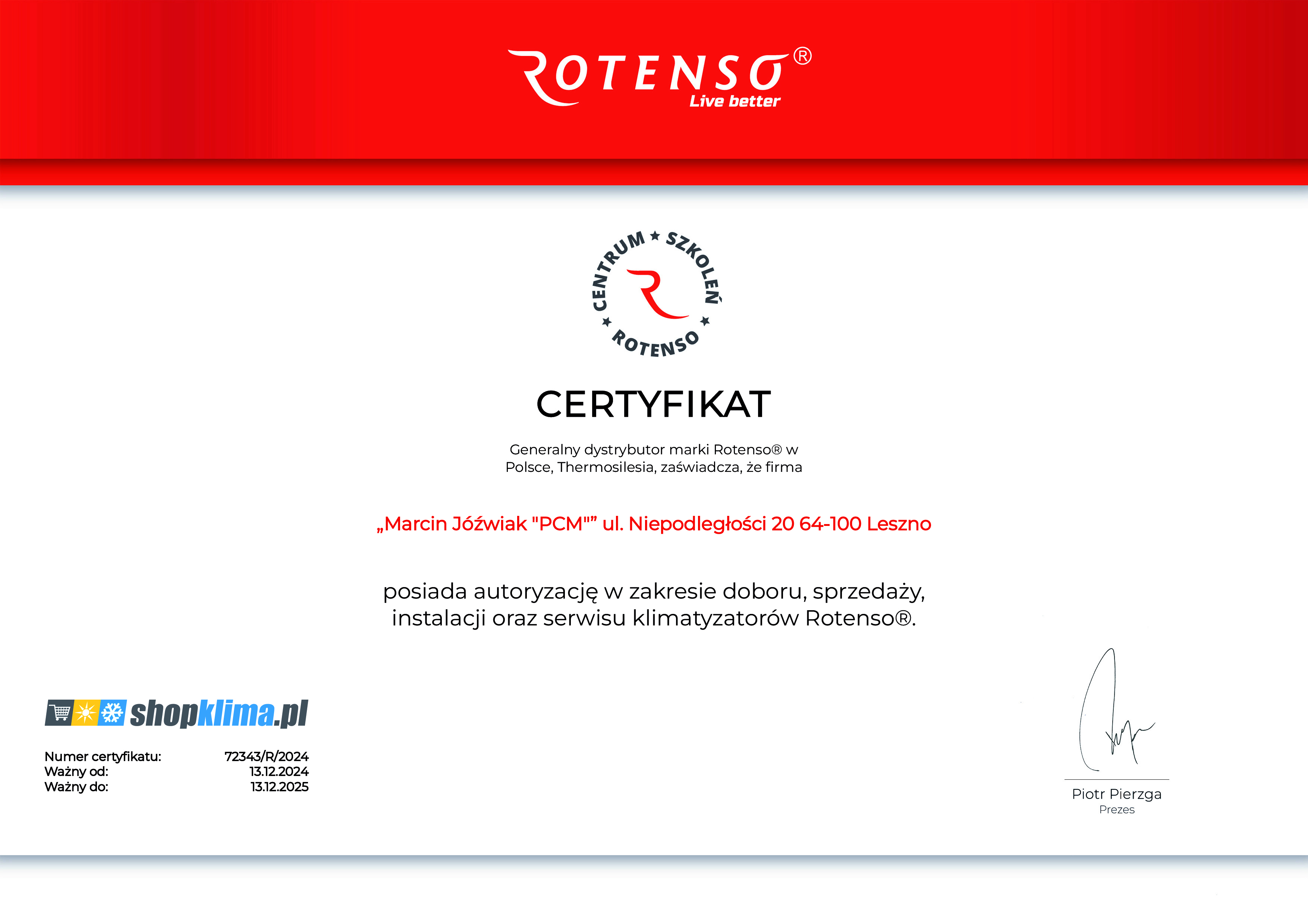 Certyfikat Rotenso