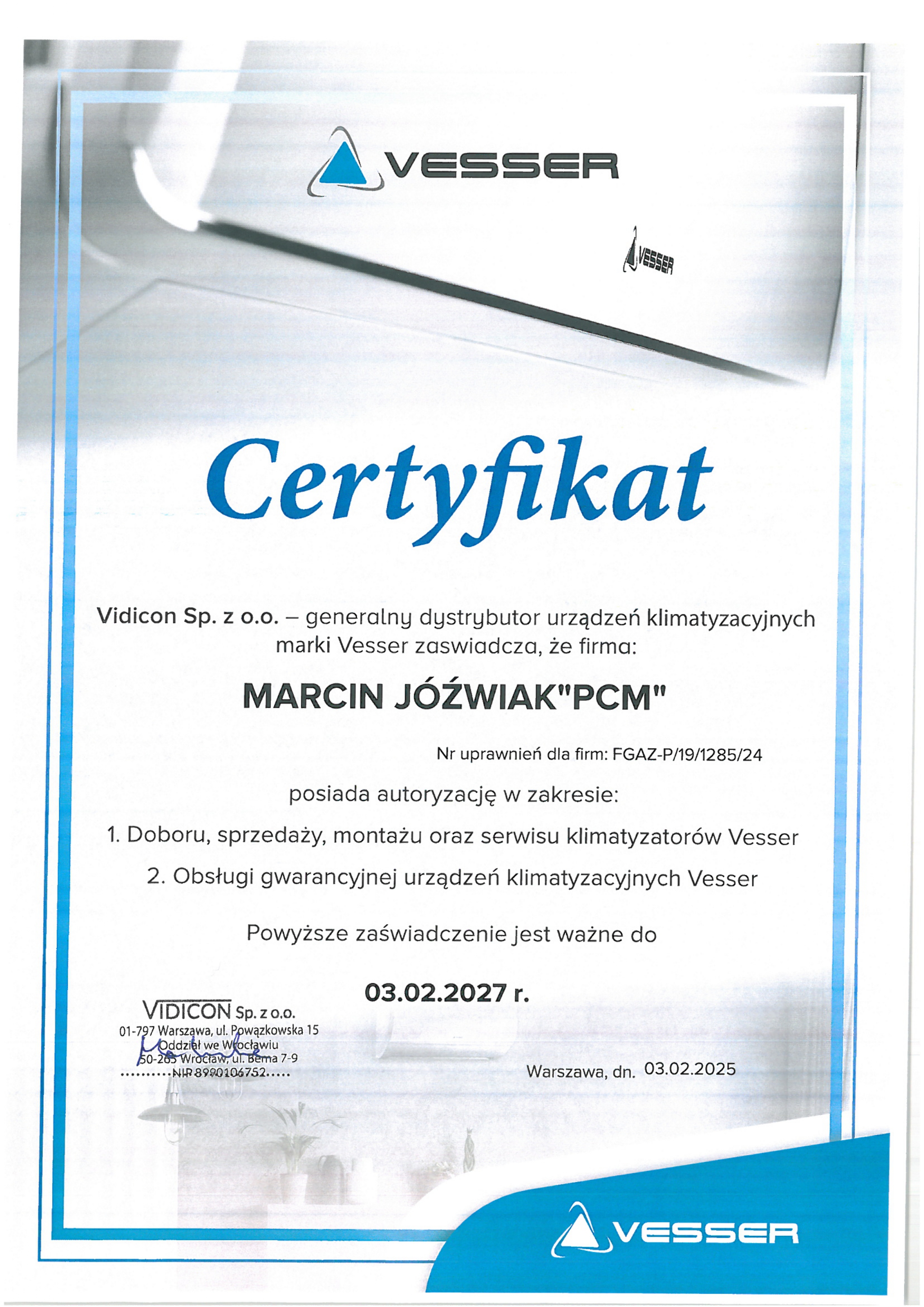 Certyfikat Vesser
